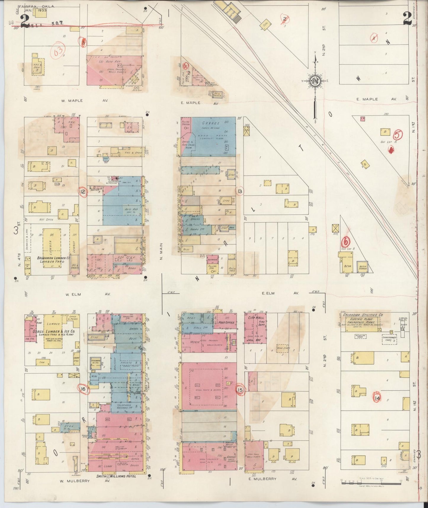 Sanborn Fire Insurance Map from Fairfax, Osage County, Oklahoma (1943), Sheet #0002 - Historic Sanborn Fire Insurance Map Print, vintage old map wall art, antique decor, genealogy gift, Oklahoma Oklahoma map