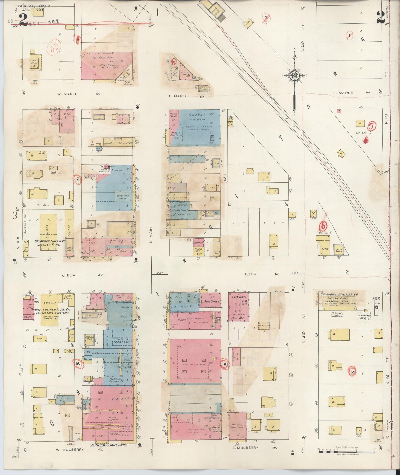 Sanborn Fire Insurance Map from Fairfax, Osage County, Oklahoma (1943), Sheet #0002 - Historic Sanborn Fire Insurance Map Print, vintage old map wall art, antique decor, genealogy gift, Oklahoma Oklahoma map