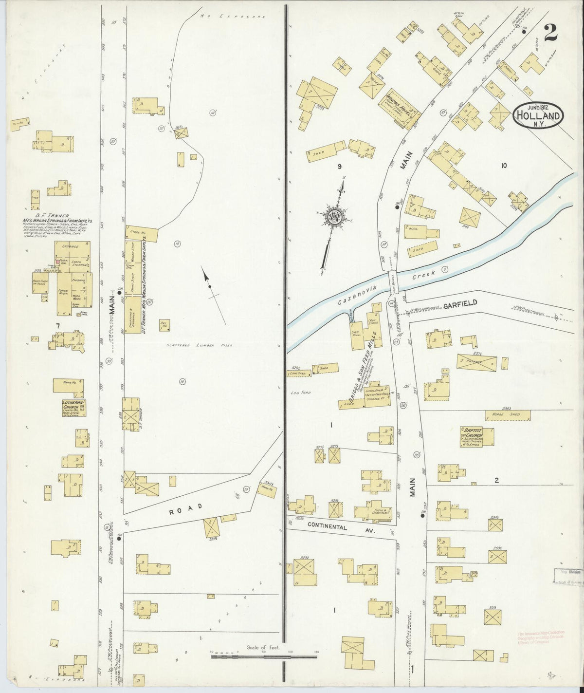 Sanborn Fire Insurance Map from Holland, Erie County, New York (1912), Sheet #0002 - Historic Sanborn Fire Insurance Map Print, vintage old map wall art, antique decor, genealogy gift, New York New York map