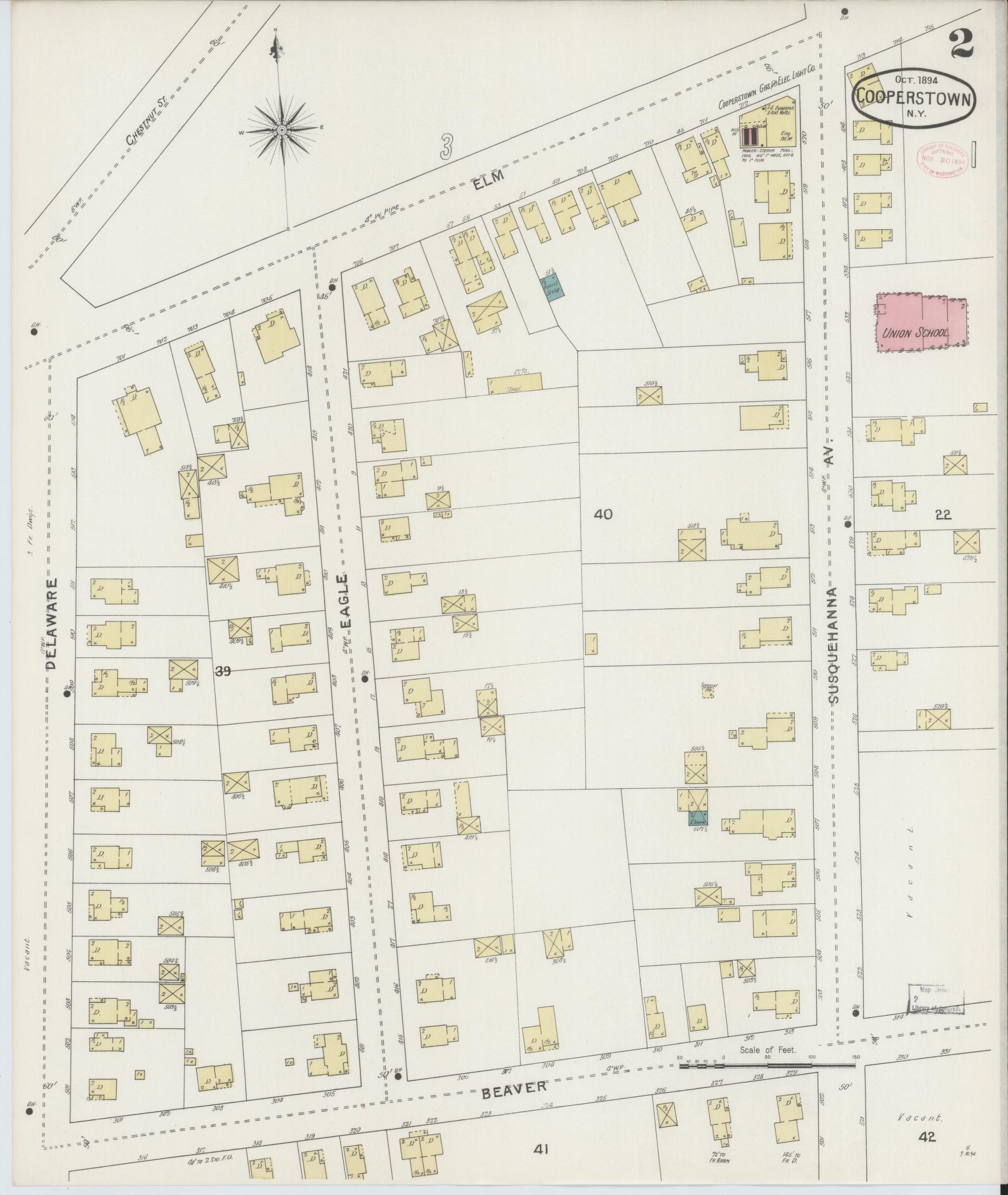 Sanborn Fire Insurance Map from Cooperstown, Otsego County, New York (1894), Sheet #0002 - Complete Map Set gallery image, historic Sanborn map, vintage wall art, New York New York