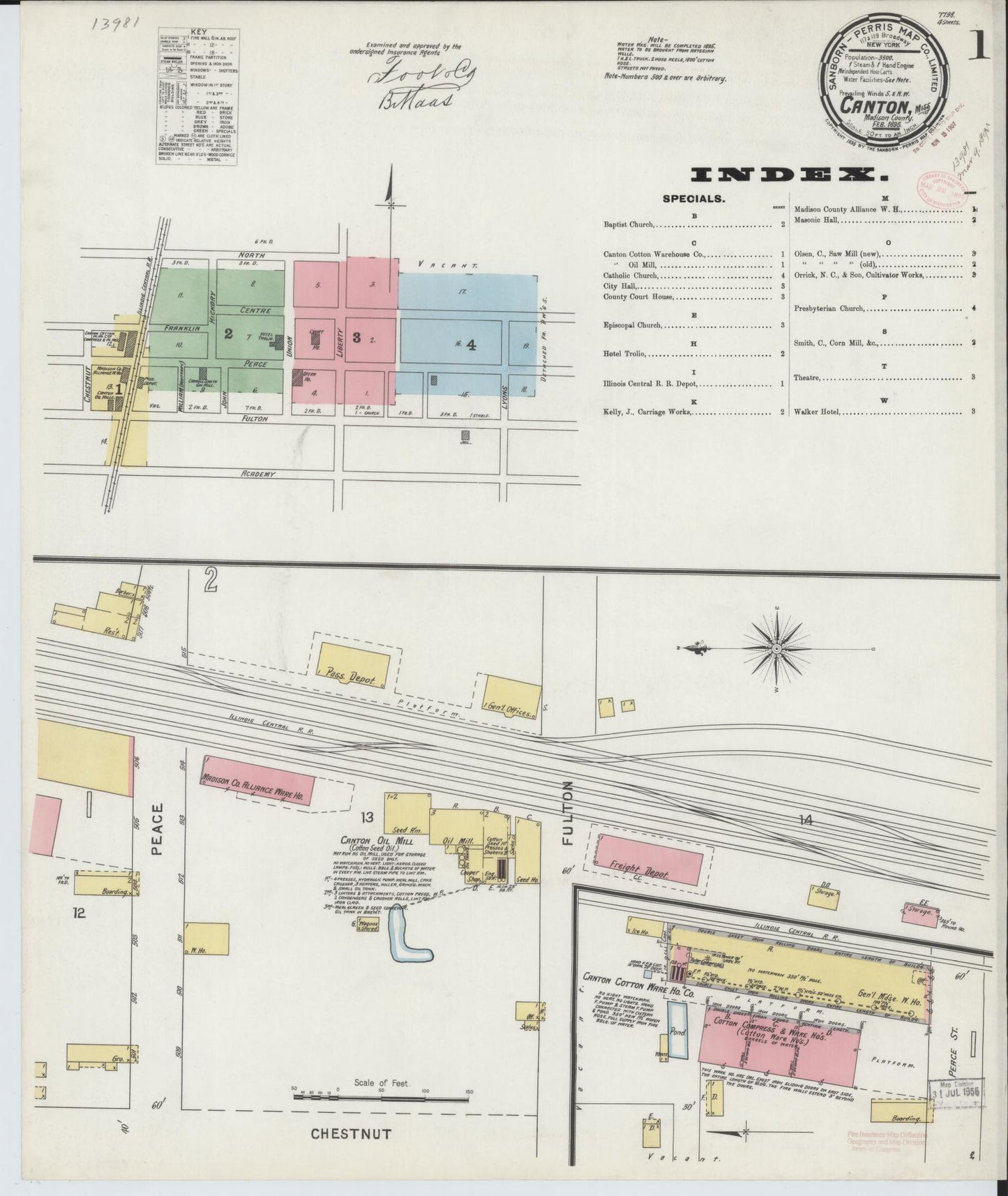 Sanborn Fire Insurance Map from Canton, Madison County, Mississippi (1895), Sheet #0001 - Historic Sanborn Fire Insurance Map Print, vintage old map wall art, antique decor, genealogy gift, Mississippi Mississippi map