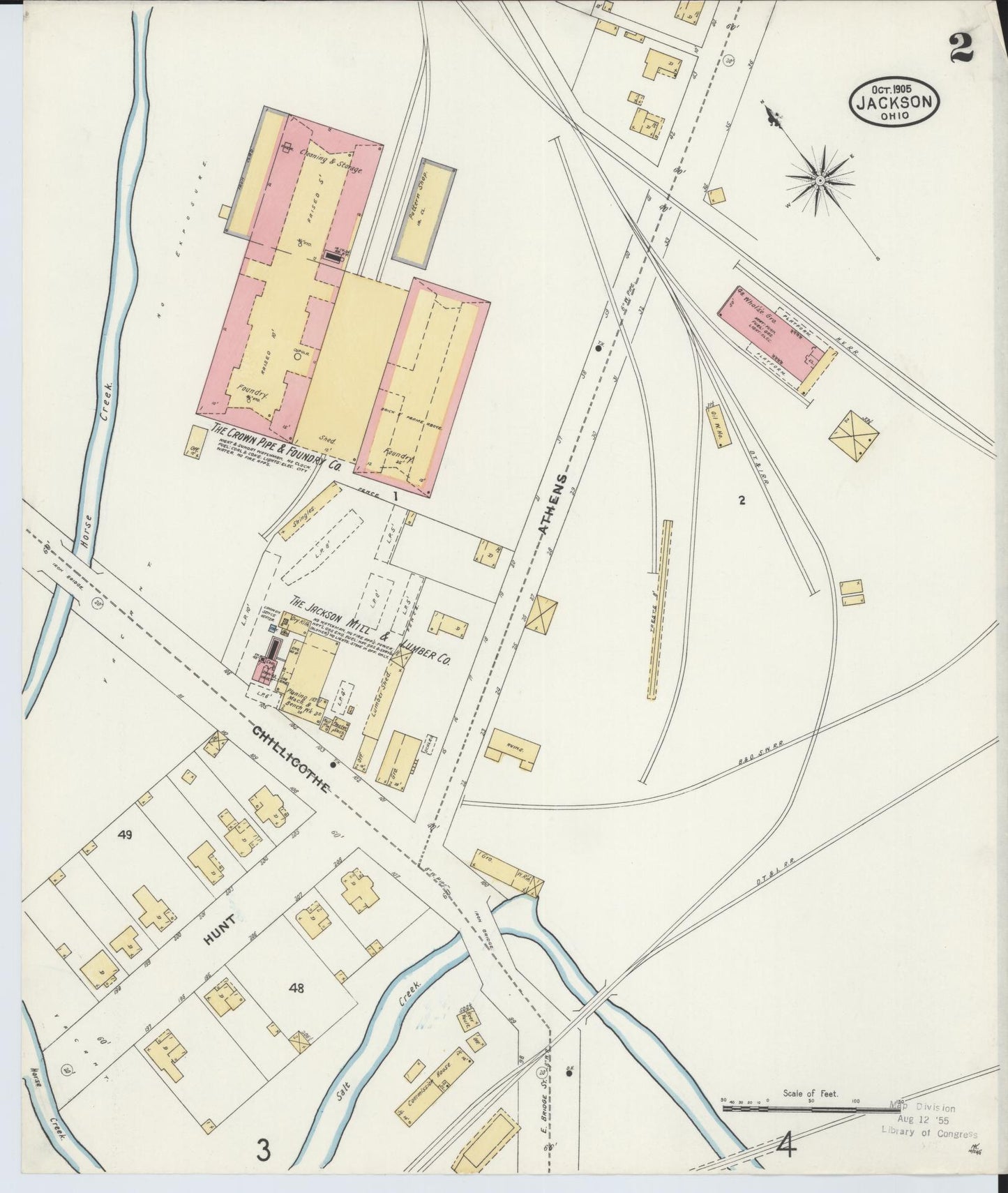 Sanborn Fire Insurance Map from Jackson, Jackson County, Ohio (1905), Sheet #0002 - Historic Sanborn Fire Insurance Map Print, vintage old map wall art, antique decor, genealogy gift, Ohio Ohio map