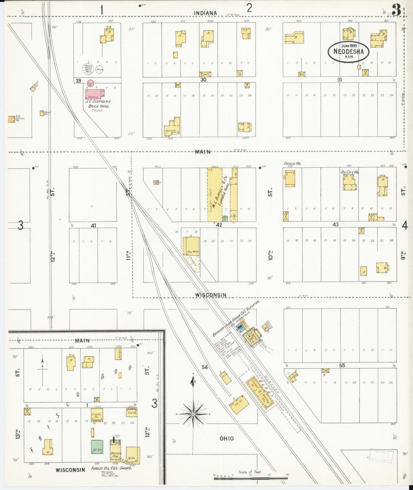 Sanborn Fire Insurance Map from Neodesha, Wilson County, Kansas (1899), Sheet #0003 - Complete Map Set gallery image, historic Sanborn map, vintage wall art, Kansas Kansas