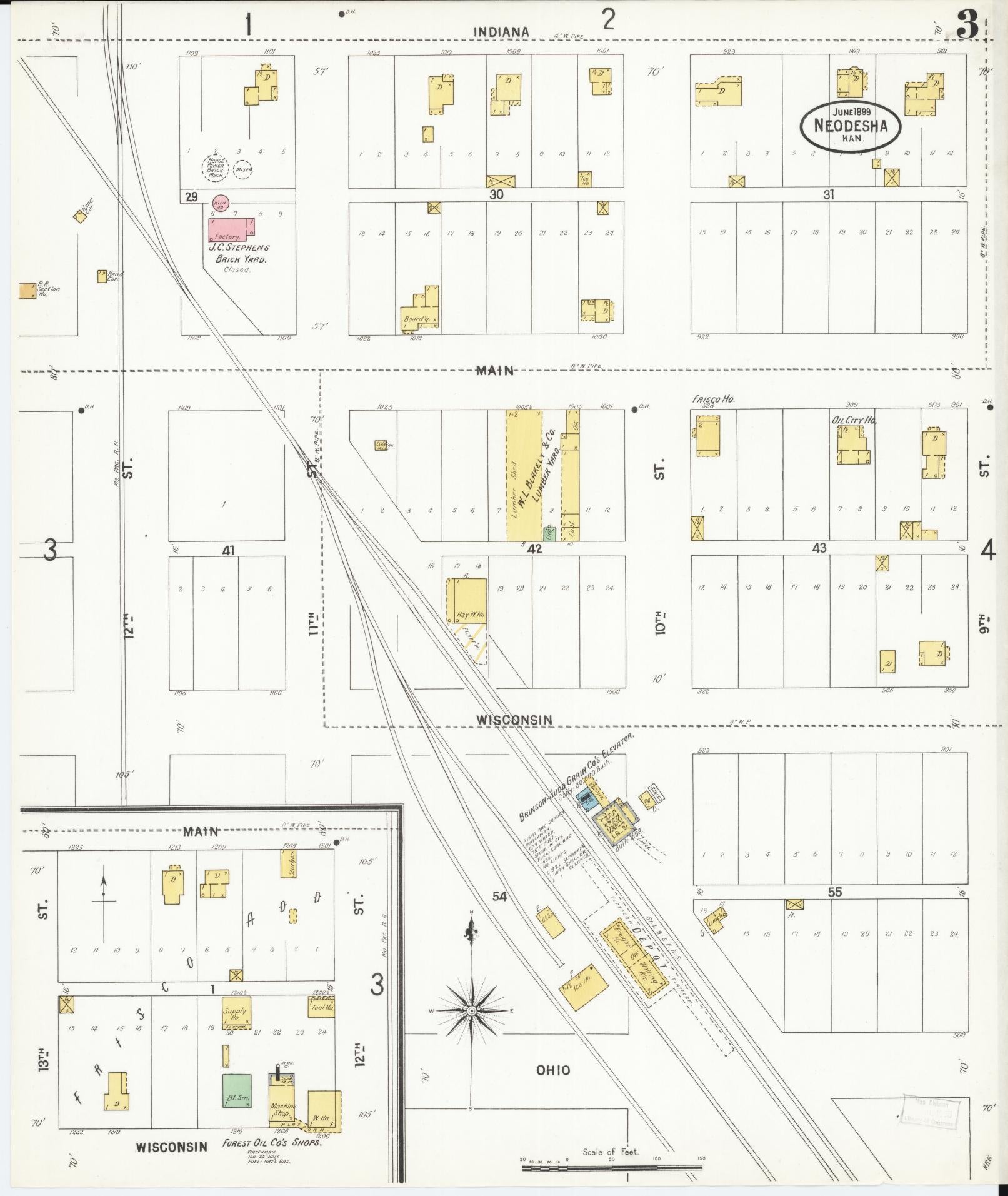Sanborn Fire Insurance Map from Neodesha, Wilson County, Kansas (1899), Sheet #0003 - Complete Map Set gallery image, historic Sanborn map, vintage wall art, Kansas Kansas
