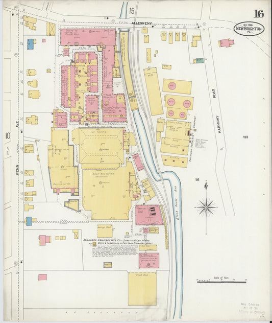Sanborn Fire Insurance Map from New Brighton, Beaver County, Pennsylvania (1906), Sheet #0016 - Historic Sanborn Fire Insurance Map Print, vintage old map wall art, antique decor, genealogy gift, Pennsylvania Pennsylvania map