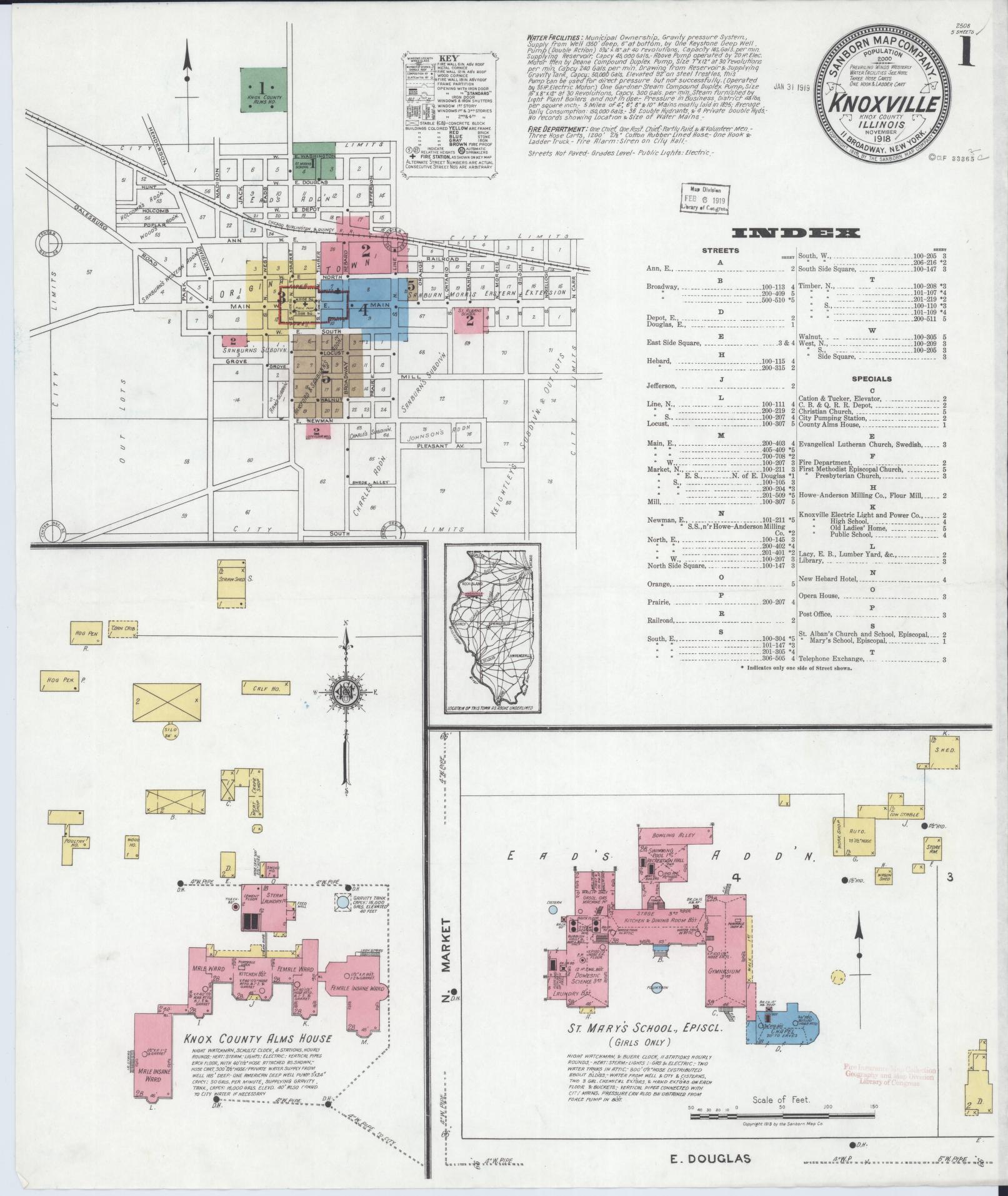 Sanborn Fire Insurance Map from Knoxville, Knox County, Illinois (1918), Sheet #0001 - Complete Map Set gallery image, historic Sanborn map, vintage wall art, Illinois Illinois