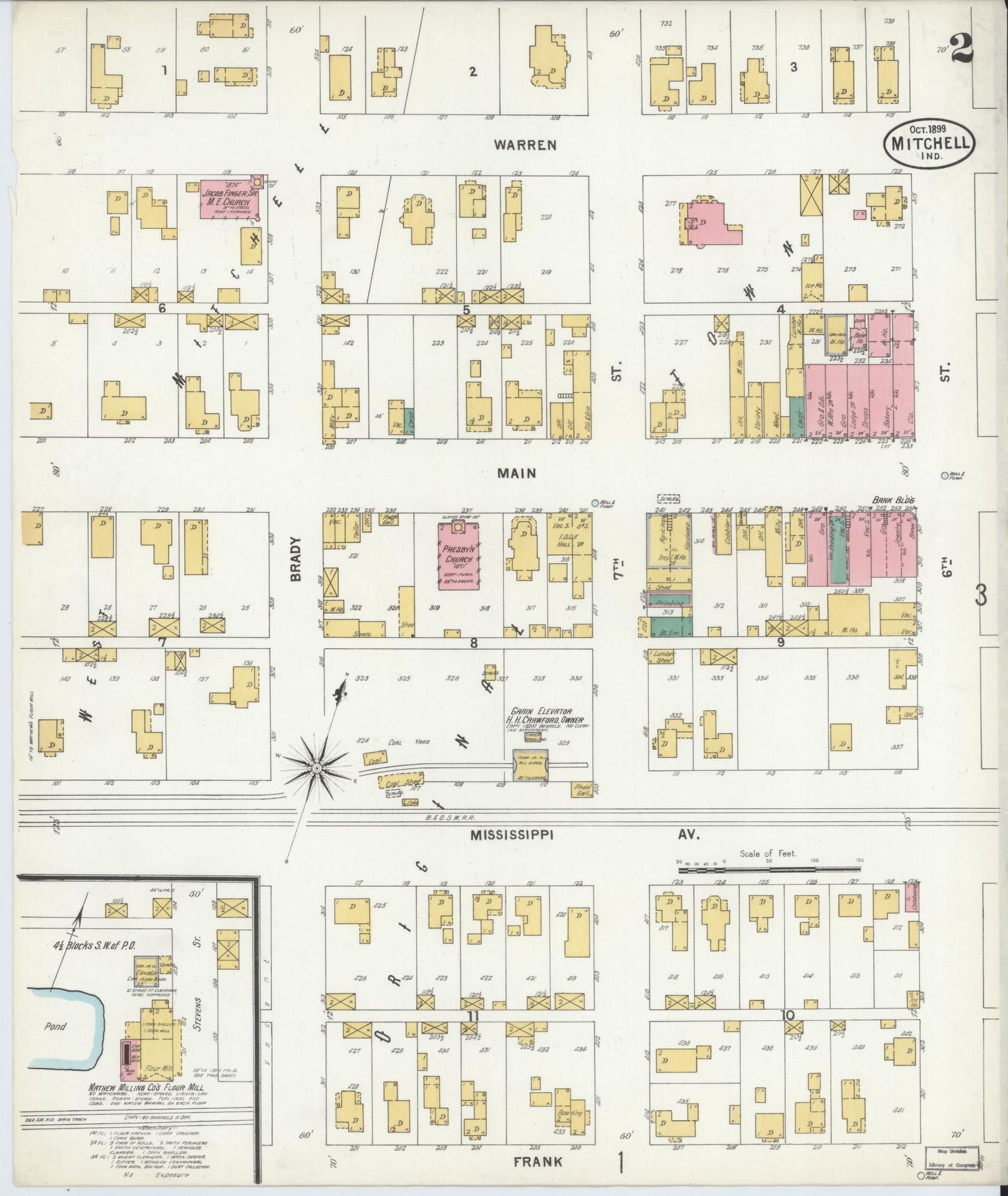 Sanborn Fire Insurance Map from Mitchell, Lawrence County, Indiana (1899), Sheet #0002 - Complete Map Set gallery image, historic Sanborn map, vintage wall art, Indiana Indiana