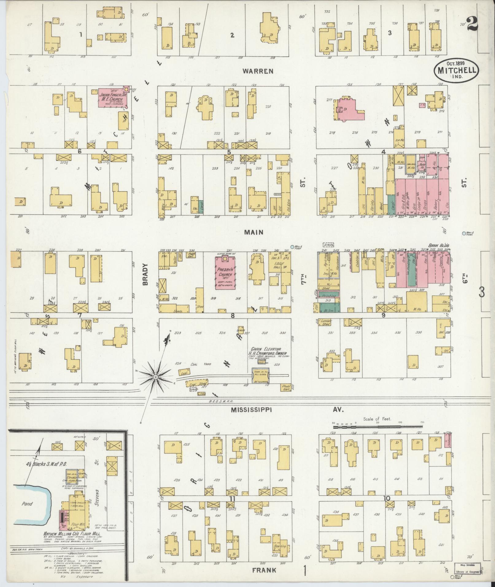 Sanborn Fire Insurance Map from Mitchell, Lawrence County, Indiana (1899), Sheet #0002 - Complete Map Set gallery image, historic Sanborn map, vintage wall art, Indiana Indiana