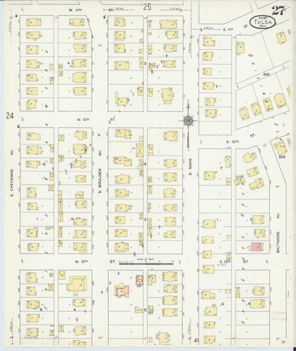 Sanborn Fire Insurance Map from Tulsa, Tulsa County, Oklahoma (1911), Sheet #0027 - Complete Map Set gallery image, historic Sanborn map, vintage wall art, Oklahoma Oklahoma