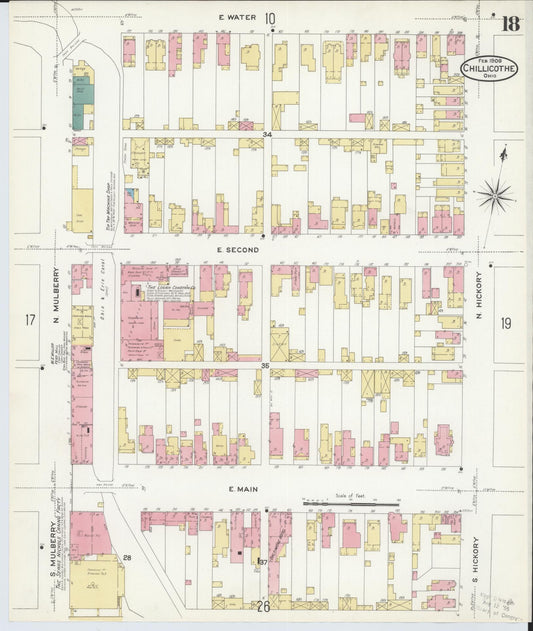 Sanborn Fire Insurance Map from Chillicothe, Ross County, Ohio (1909), Sheet #0018 - Historic Sanborn Fire Insurance Map Print, vintage old map wall art, antique decor, genealogy gift, Ohio Ohio map