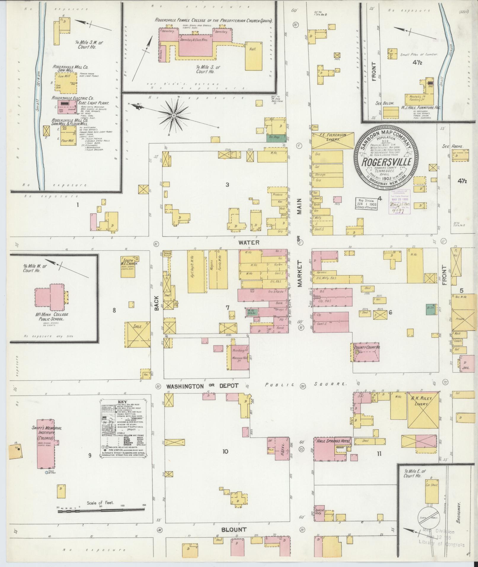 Sanborn Fire Insurance Map from Rogersville, Hawkins County, Tennessee. (1903) – Historic Sanborn Fire Insurance Map Print