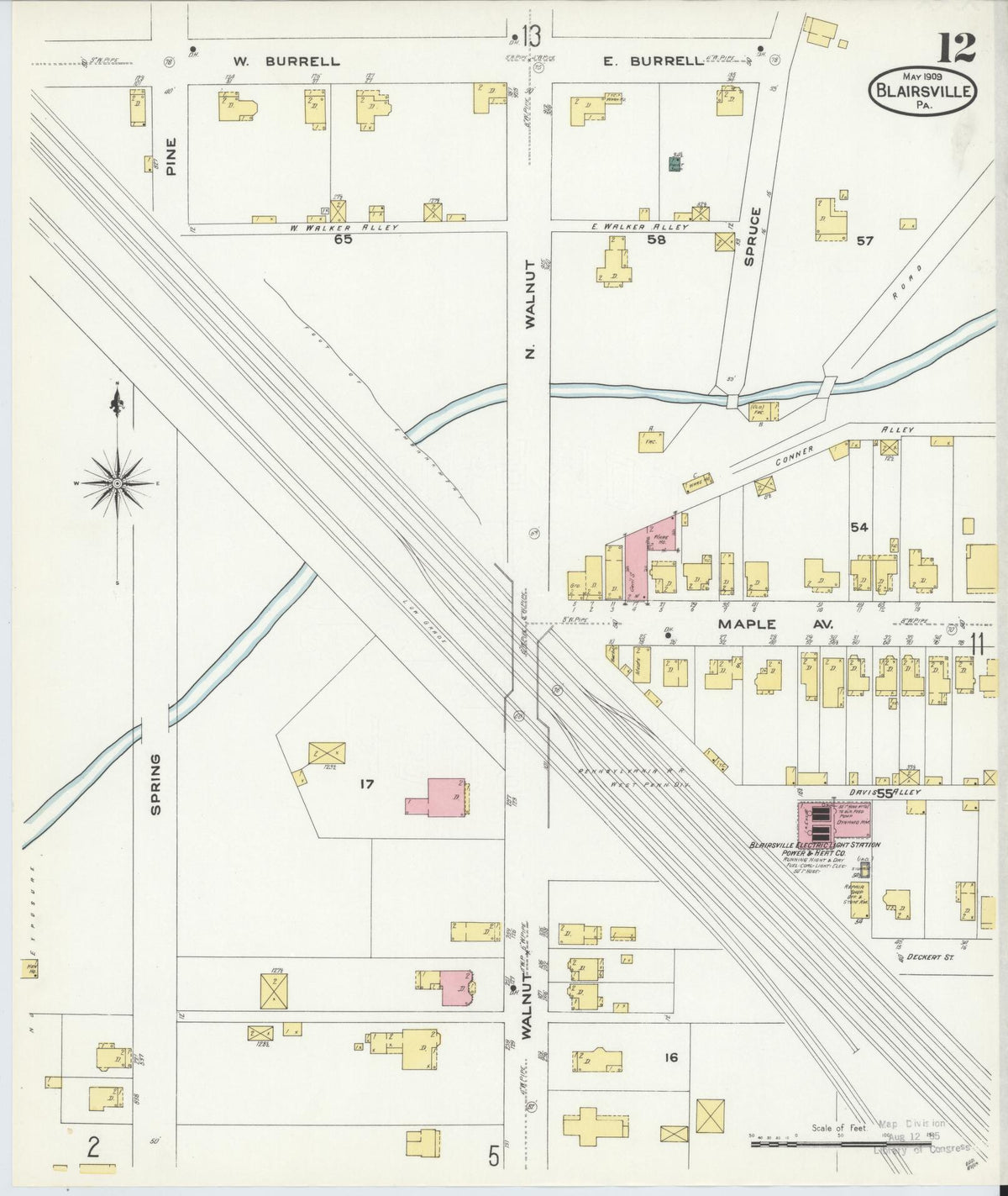 Sanborn Fire Insurance Map from Blairsville, Indiana County, Pennsylvania (1909), Sheet #0012 - Complete Map Set gallery image, historic Sanborn map, vintage wall art, Pennsylvania Pennsylvania