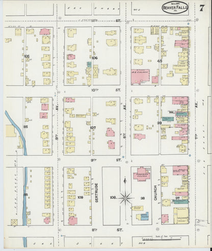 Sanborn Fire Insurance Map from Beaver Falls, Beaver County, Pennsylvania (1891), Sheet #0007 - Complete Map Set gallery image, historic Sanborn map, vintage wall art, Pennsylvania Pennsylvania