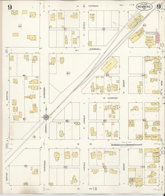 Sanborn Fire Insurance Map from Newberg, Yamhill County, Oregon (1934), Sheet #0009 - Historic Sanborn Fire Insurance Map Print, vintage old map wall art, antique decor, genealogy gift, Oregon Oregon map