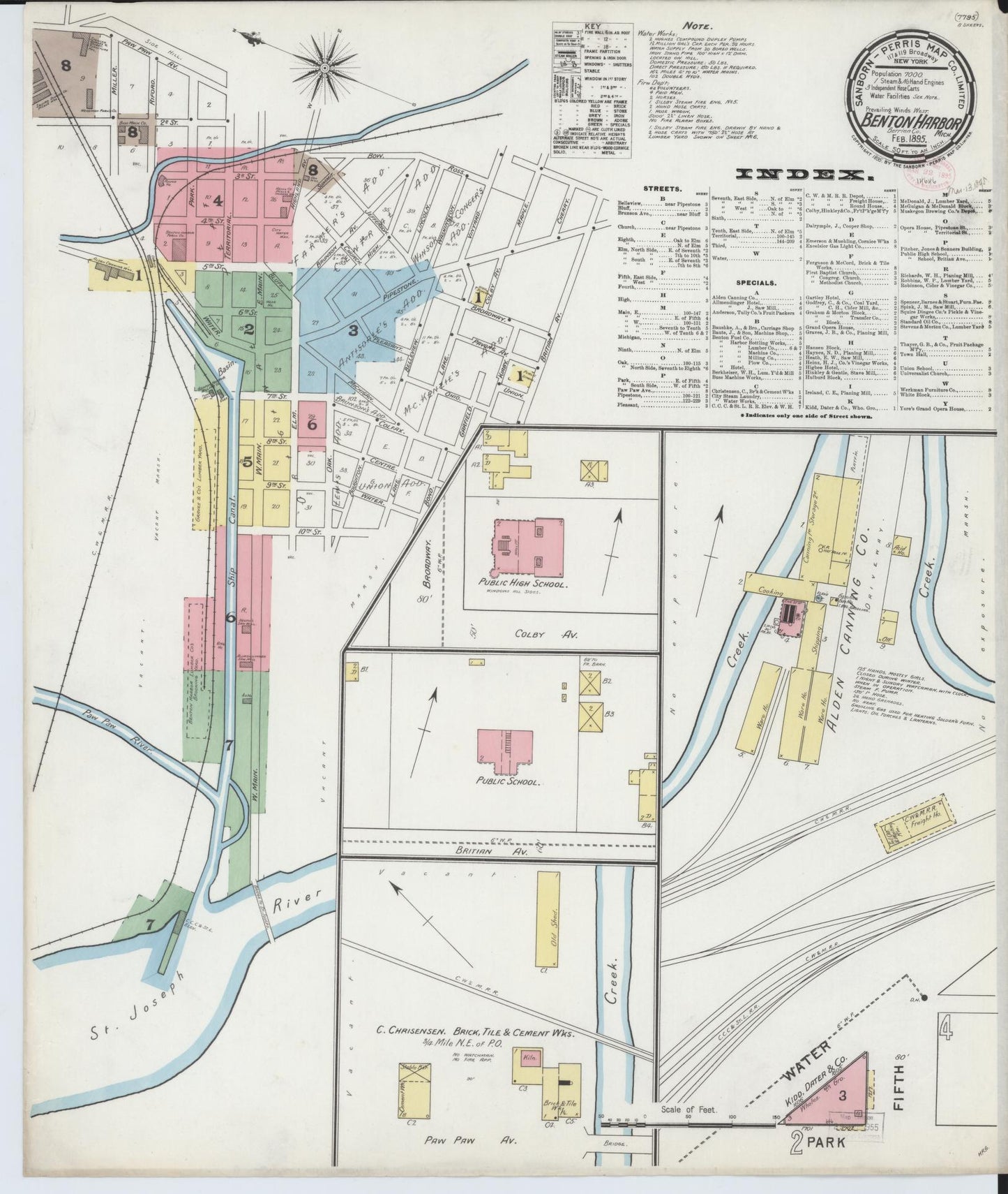 Sanborn Fire Insurance Map from Benton Harbor, Berrien County, Michigan (1895), Sheet #0001 - Complete Map Set gallery image, historic Sanborn map, vintage wall art, Michigan Michigan