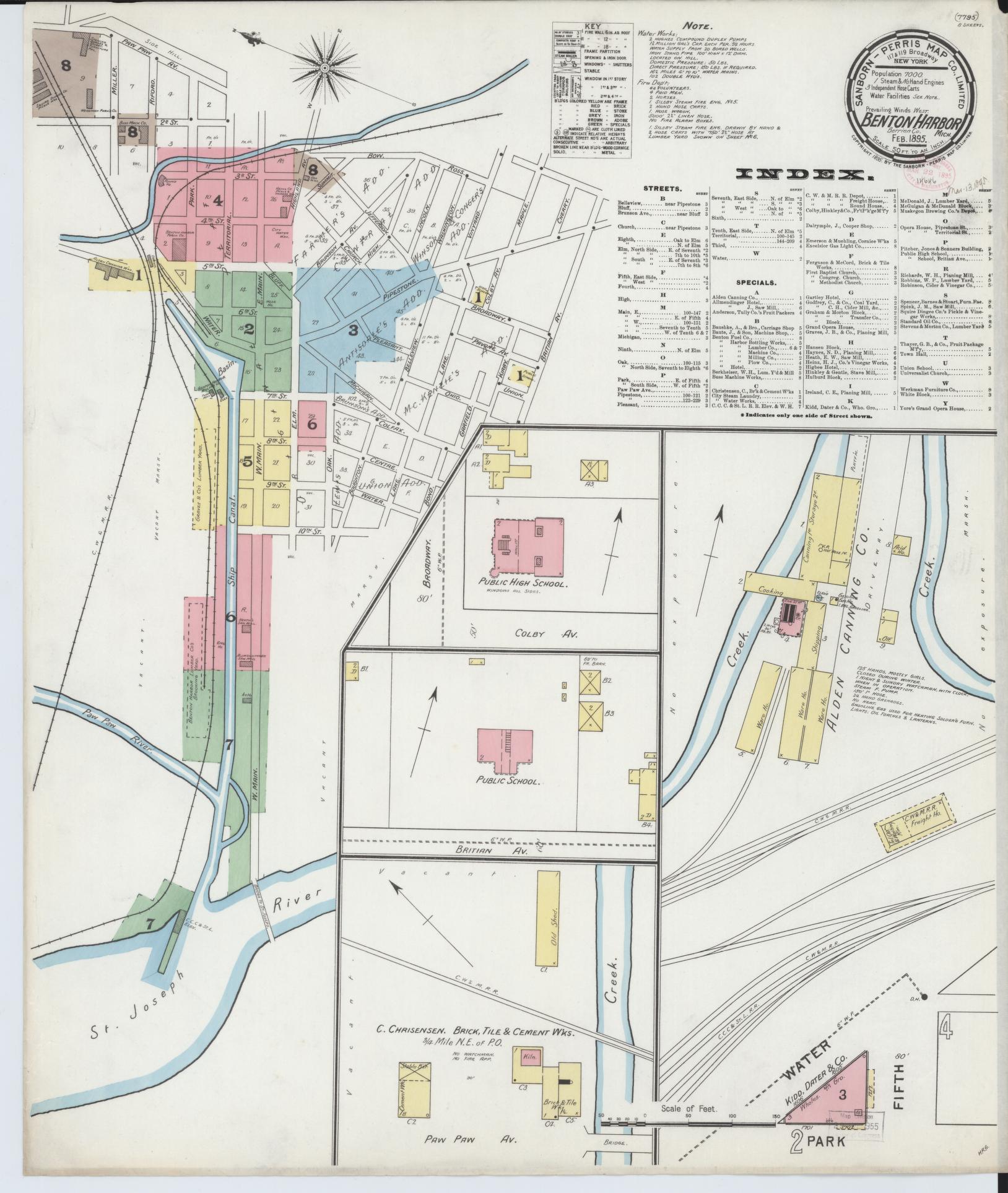 Sanborn Fire Insurance Map from Benton Harbor, Berrien County, Michigan (1895), Sheet #0001 - Complete Map Set gallery image, historic Sanborn map, vintage wall art, Michigan Michigan