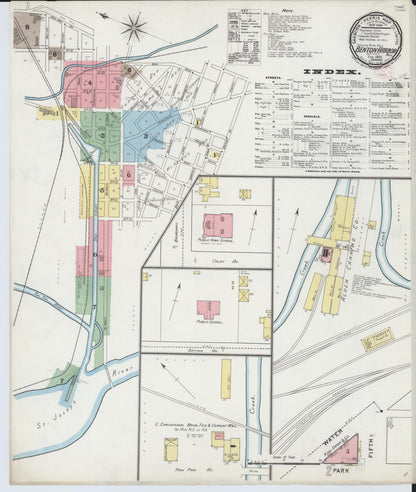 Sanborn Fire Insurance Map from Benton Harbor, Berrien County, Michigan (1895), Sheet #0001 - Complete Map Set gallery image, historic Sanborn map, vintage wall art, Michigan Michigan
