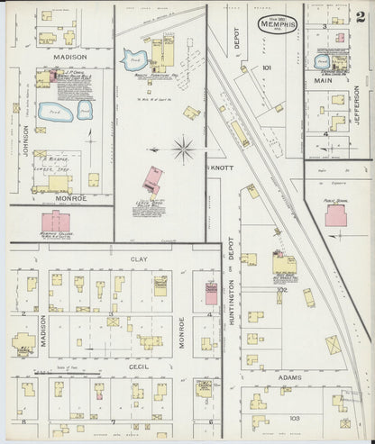 Sanborn Fire Insurance Map from Memphis, Scotland County, Missouri (1893), Sheet #0002 - Historic Sanborn Fire Insurance Map Print, vintage old map wall art, antique decor, genealogy gift, Missouri Missouri map