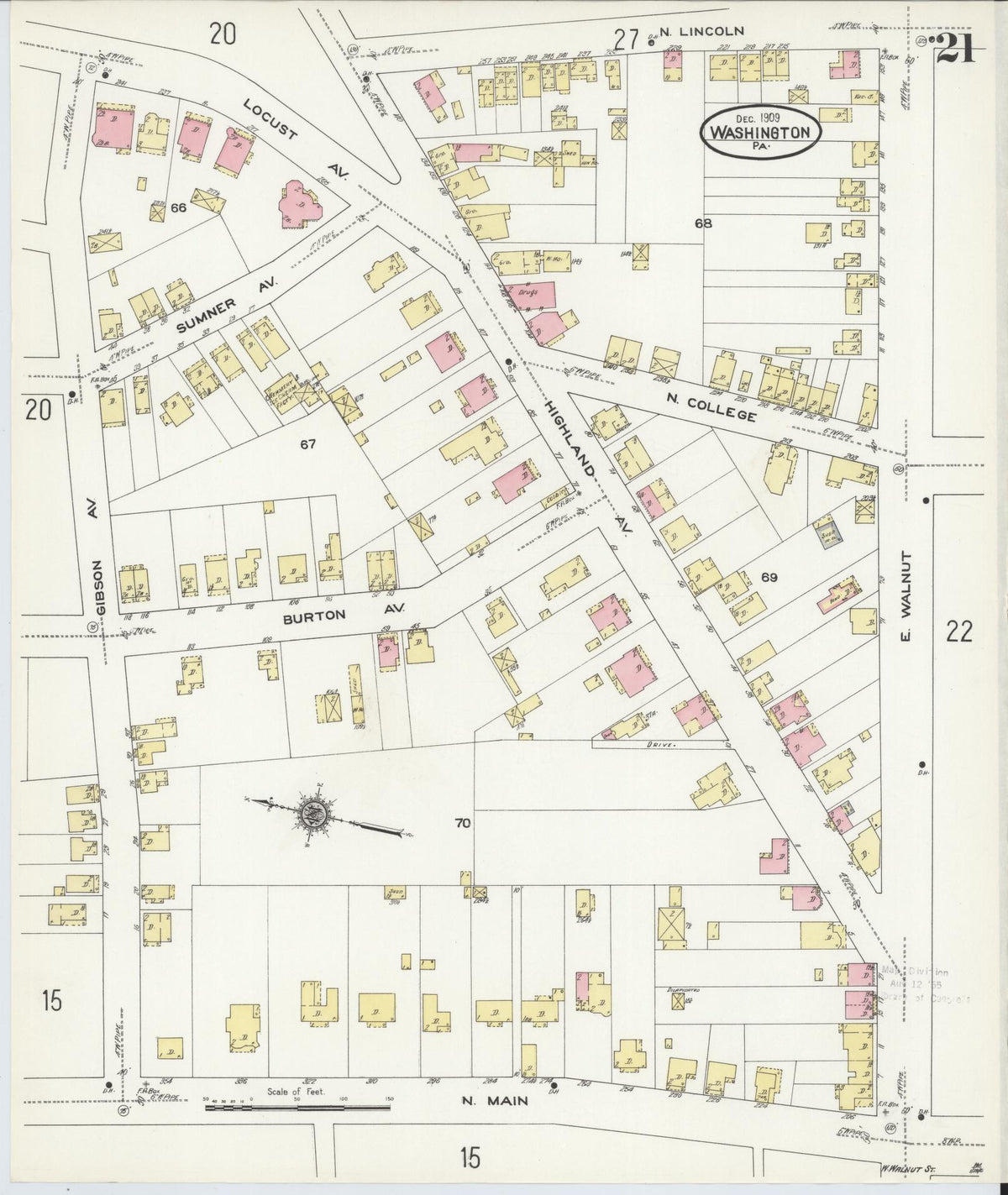 Sanborn Fire Insurance Map from Washington, Washington County, Pennsylvania (1909), Sheet #0021 - Historic Sanborn Fire Insurance Map Print, vintage old map wall art, antique decor, genealogy gift, Pennsylvania Pennsylvania map
