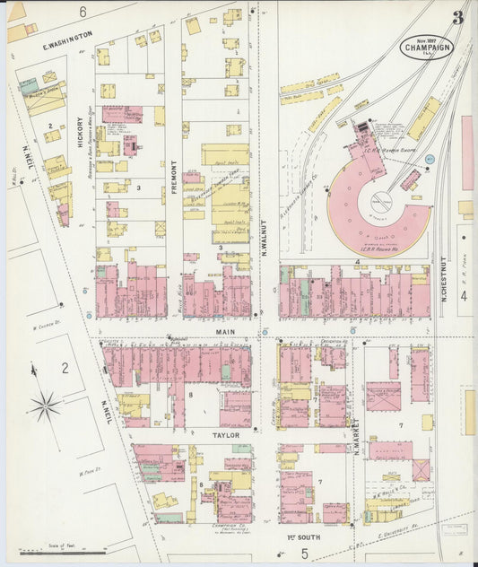 Sanborn Fire Insurance Map from Champaign, Champaign County, Illinois (1897), Sheet #0003 - Historic Sanborn Fire Insurance Map Print, vintage old map wall art, antique decor, genealogy gift, Illinois Illinois map