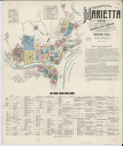 Sanborn Fire Insurance Map from Marietta, Washington County, Ohio (1915), Sheet #0001 - Historic Sanborn Fire Insurance Map Print, vintage old map wall art, antique decor, genealogy gift, Ohio Ohio map