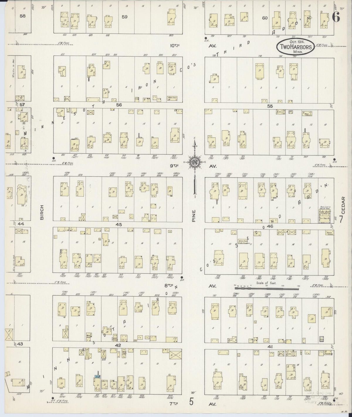 Sanborn Fire Insurance Map from Two Harbors, Lake County, Minnesota (1914), Sheet #0006 - Historic Sanborn Fire Insurance Map Print, vintage old map wall art, antique decor, genealogy gift, Minnesota Minnesota map