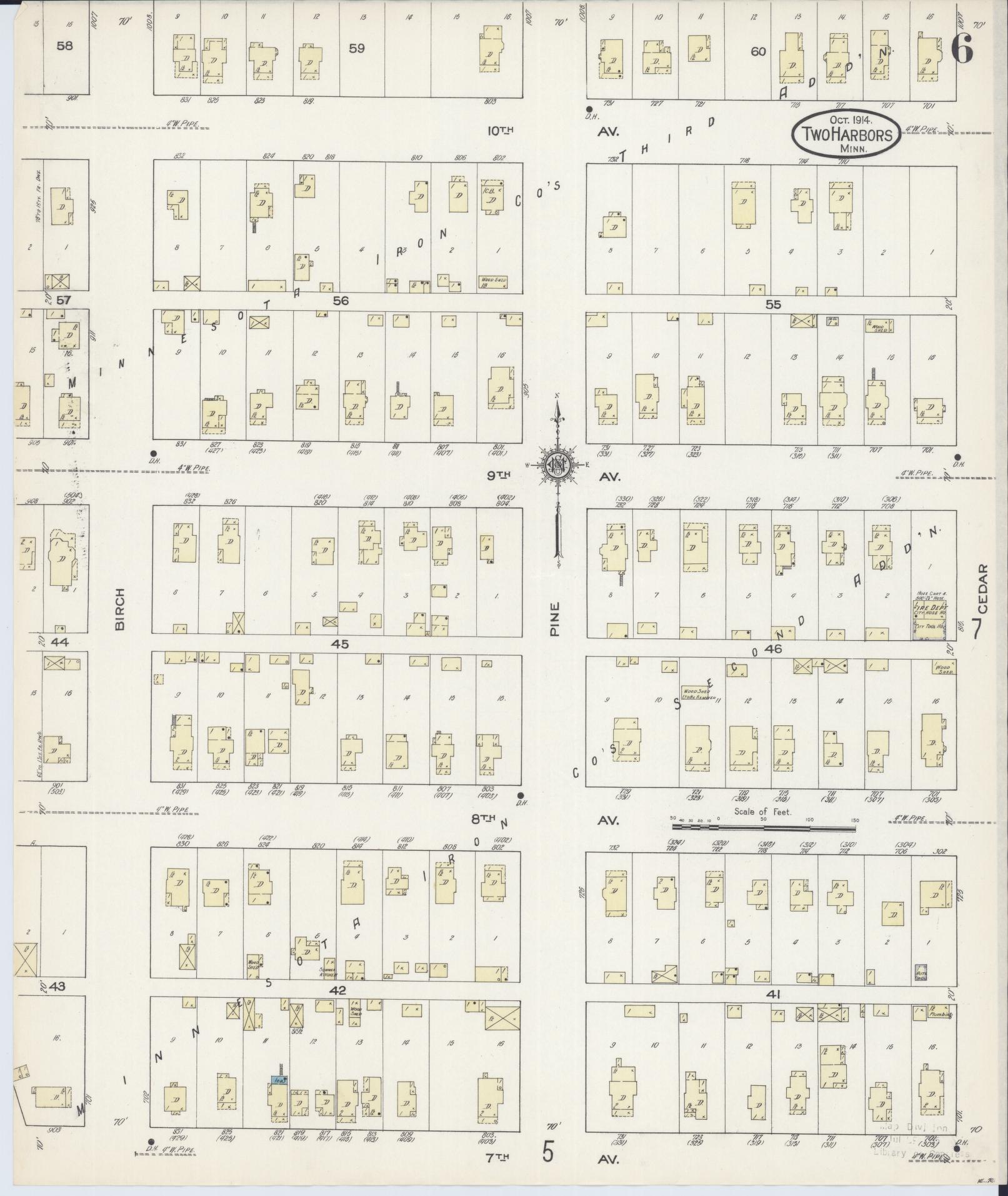 Sanborn Fire Insurance Map from Two Harbors, Lake County, Minnesota (1914), Sheet #0006 - Historic Sanborn Fire Insurance Map Print, vintage old map wall art, antique decor, genealogy gift, Minnesota Minnesota map