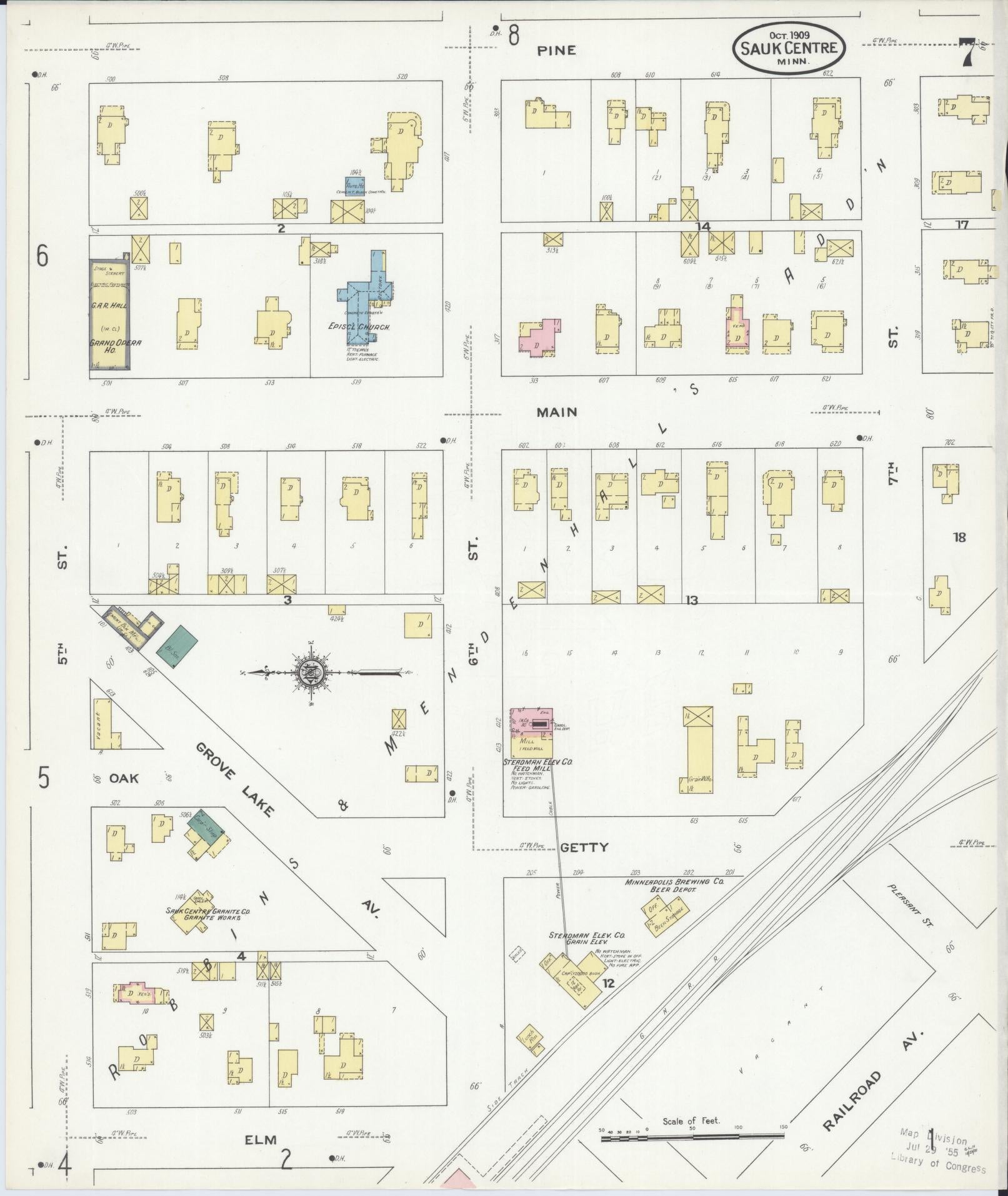 Sanborn Fire Insurance Map from Sauk Centre, Stearns County, Minnesota (1909), Sheet #0007 - Complete Map Set gallery image, historic Sanborn map, vintage wall art, Minnesota Minnesota