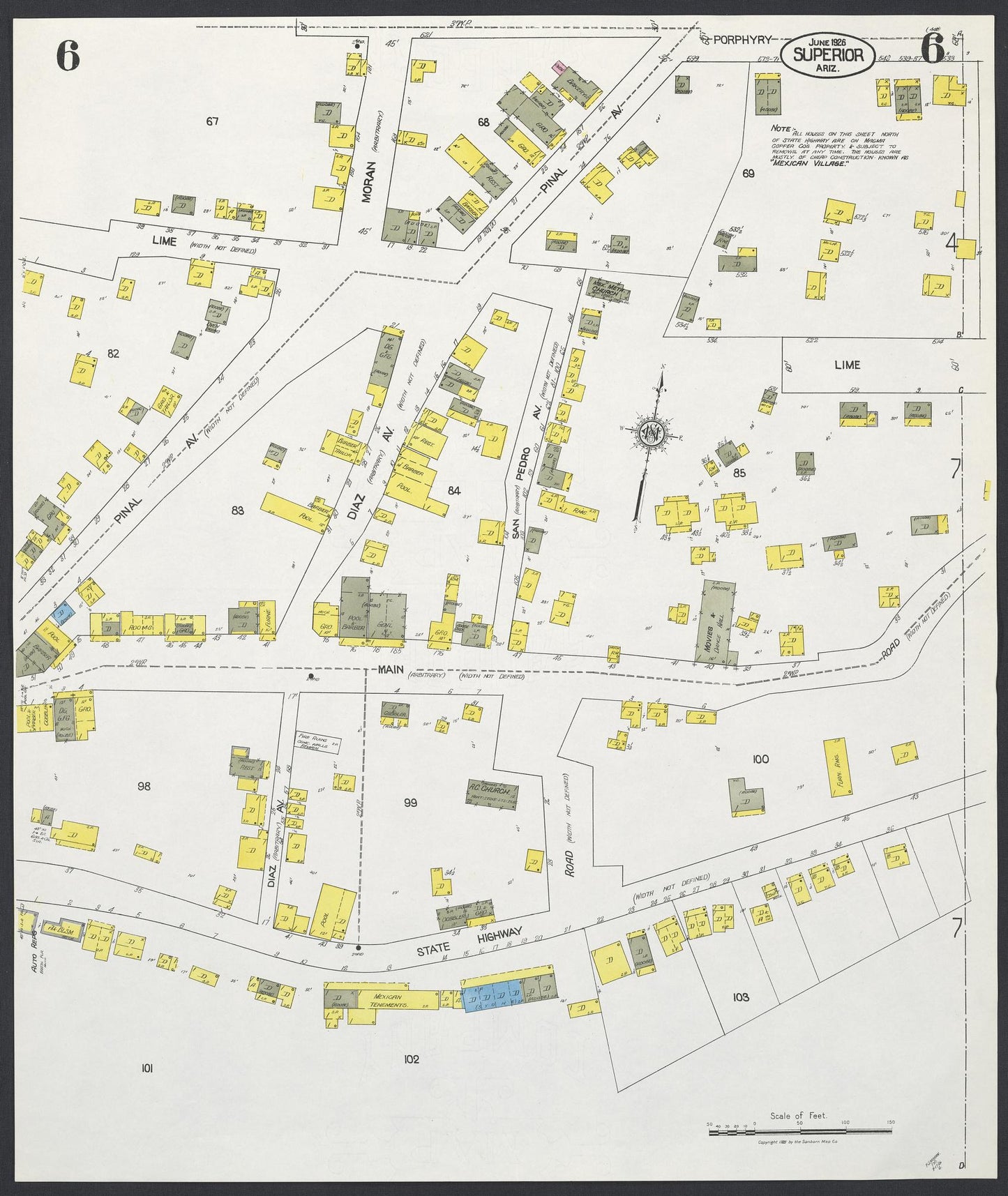 Sanborn Fire Insurance Map from Superior, Pinal County, Arizona (1926), Sheet #0006 - Complete Map Set gallery image, historic Sanborn map, vintage wall art, Arizona Arizona