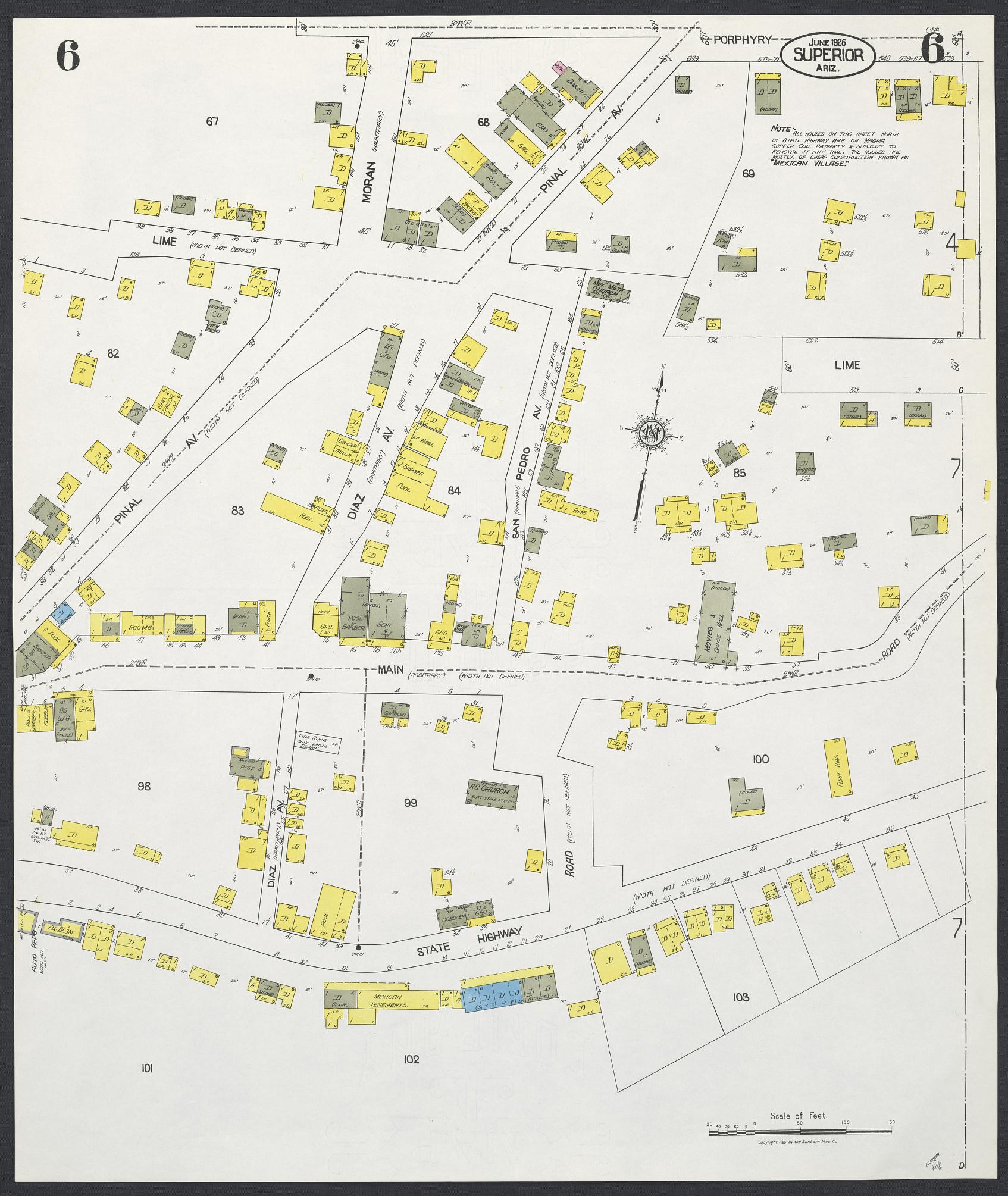 Sanborn Fire Insurance Map from Superior, Pinal County, Arizona (1926), Sheet #0006 - Complete Map Set gallery image, historic Sanborn map, vintage wall art, Arizona Arizona