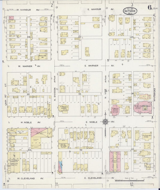 Sanborn Fire Insurance Map from Guthrie, Logan County, Oklahoma (1914), Sheet #0006 - Historic Sanborn Fire Insurance Map Print, vintage old map wall art, antique decor, genealogy gift, Oklahoma Oklahoma map