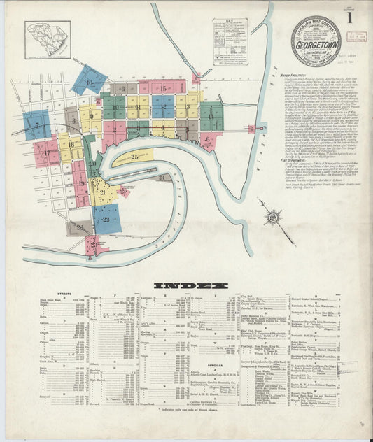 Sanborn Fire Insurance Map from Georgetown, Georgetown County, South Carolina (1913), Sheet #0001 - Complete Map Set gallery image, historic Sanborn map, vintage wall art, South Carolina South Carolina