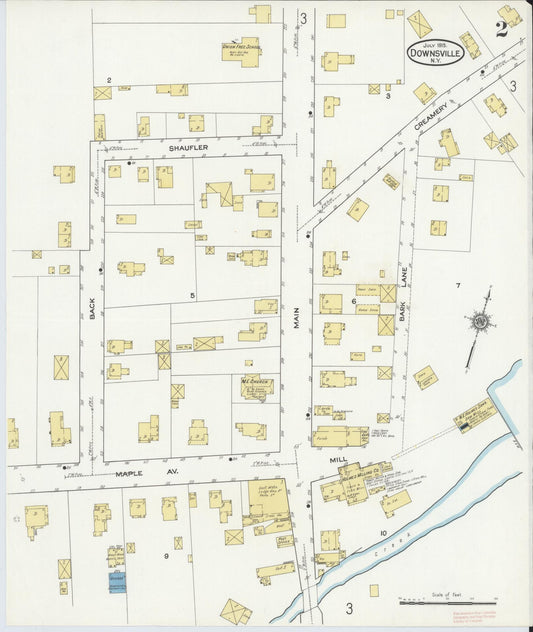 Sanborn Fire Insurance Map from Downsville, Delaware County, New York (1915), Sheet #0002 - Historic Sanborn Fire Insurance Map Print, vintage old map wall art, antique decor, genealogy gift, New York New York map