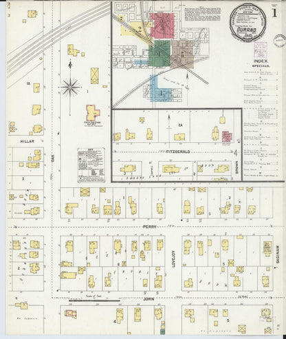 Sanborn Fire Insurance Map from Durand, Shiawassee County, Michigan (1901), Sheet #0001 - Complete Map Set gallery image, historic Sanborn map, vintage wall art, Michigan Michigan