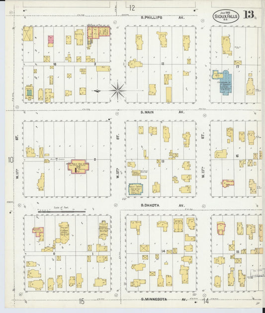 Sanborn Fire Insurance Map from Sioux Falls, Minnehaha County, South Dakota (1902), Sheet #0013 - Historic Sanborn Fire Insurance Map Print, vintage old map wall art, antique decor, genealogy gift, South Dakota South Dakota map