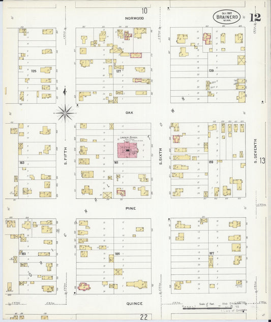 Sanborn Fire Insurance Map from Brainerd, Crow Wing County, Minnesota (1907), Sheet #0012 - Historic Sanborn Fire Insurance Map Print, vintage old map wall art, antique decor, genealogy gift, Minnesota Minnesota map