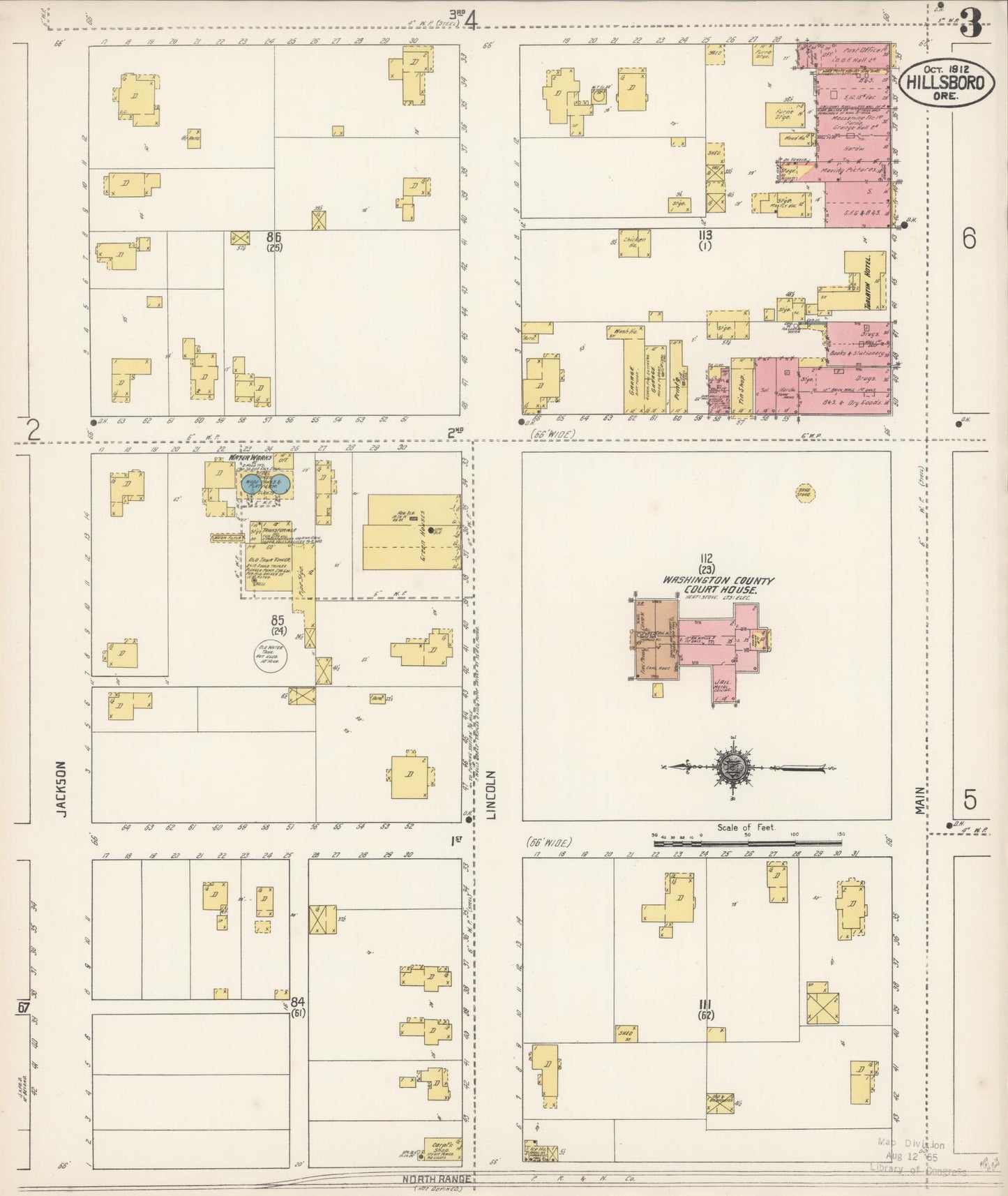 Sanborn Fire Insurance Map from Hillsboro, Washington County, Oregon (1912), Sheet #0003 - Complete Map Set gallery image, historic Sanborn map, vintage wall art, Oregon Oregon