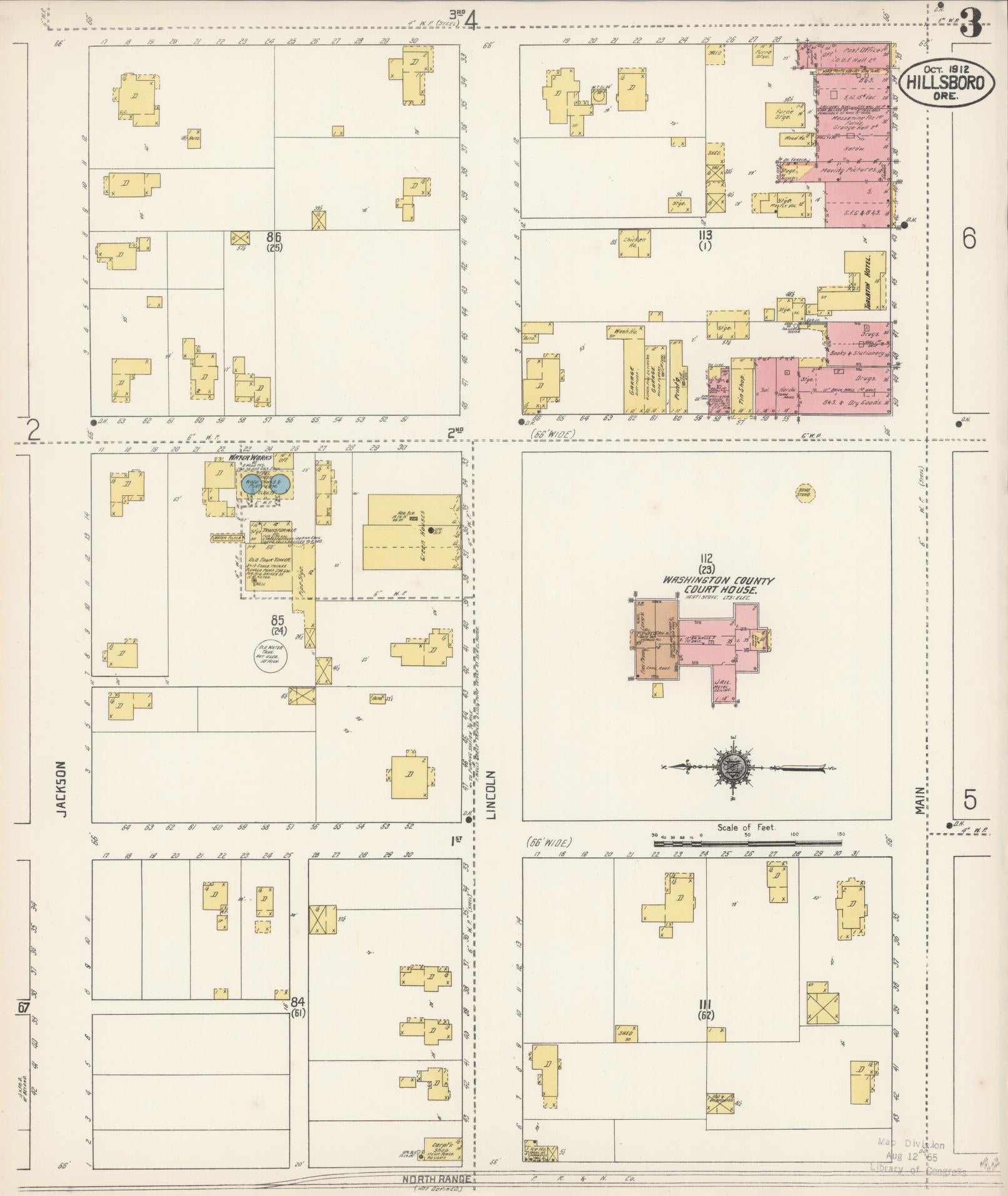 Sanborn Fire Insurance Map from Hillsboro, Washington County, Oregon (1912), Sheet #0003 - Complete Map Set gallery image, historic Sanborn map, vintage wall art, Oregon Oregon