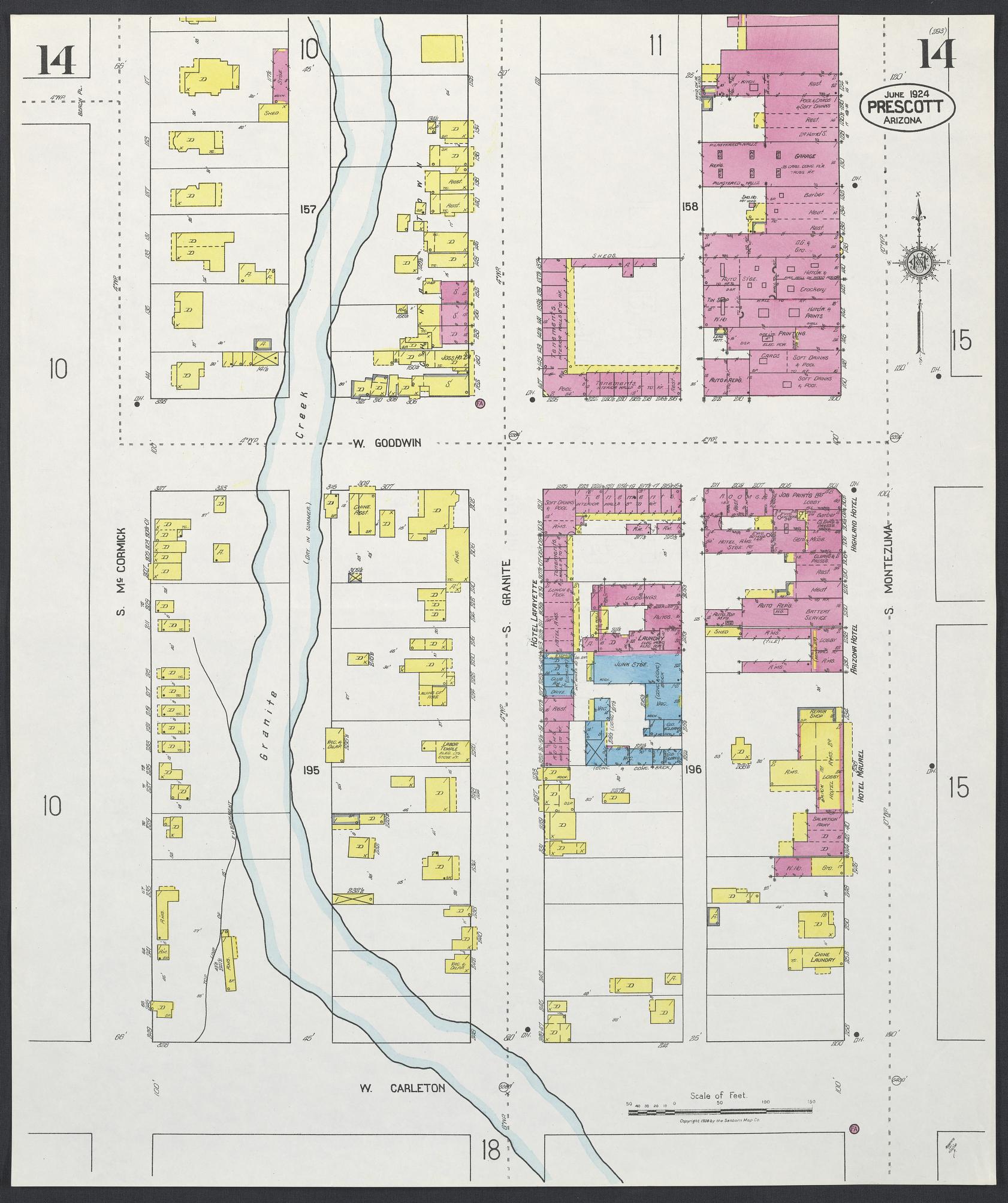 Sanborn Fire Insurance Map from Prescott, Yavapai County, Arizona (1924), Sheet #0014 - Complete Map Set gallery image, historic Sanborn map, vintage wall art, Arizona Arizona
