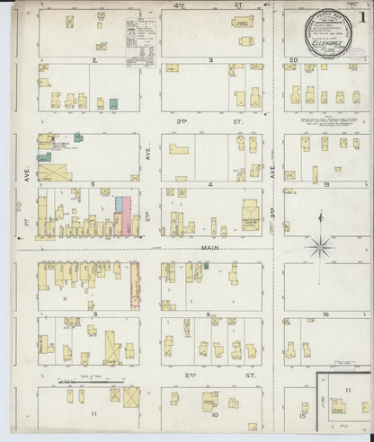Sanborn Fire Insurance Map from Ellendale, Dickey County, North Dakota (1893), Sheet #0001 - Complete Map Set gallery image, historic Sanborn map, vintage wall art, North Dakota North Dakota