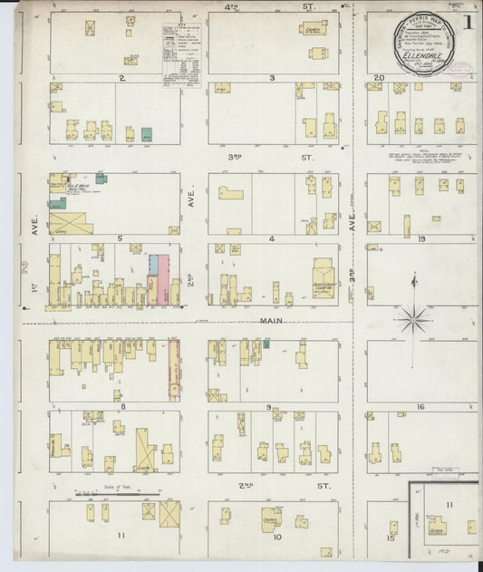 Sanborn Fire Insurance Map from Ellendale, Dickey County, North Dakota (1893), Sheet #0001 - Complete Map Set gallery image, historic Sanborn map, vintage wall art, North Dakota North Dakota