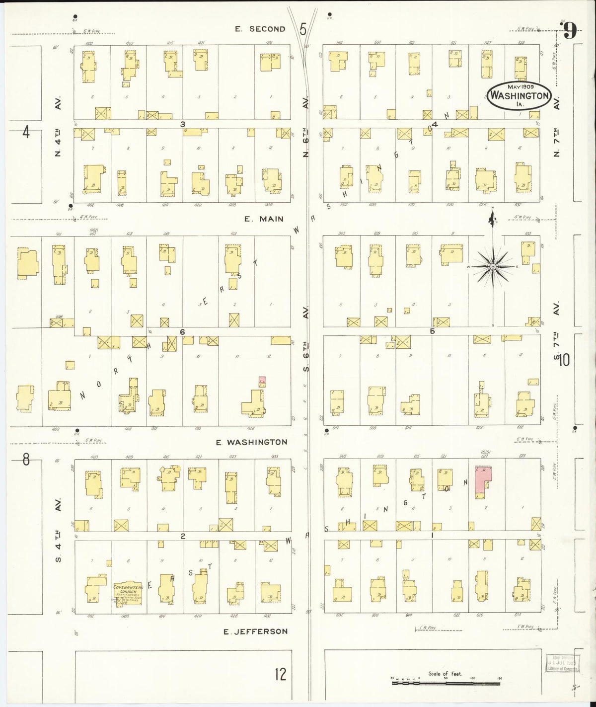 Sanborn Fire Insurance Map from Washington, Washington County, Iowa (1909), Sheet #0009 - Historic Sanborn Fire Insurance Map Print, vintage old map wall art