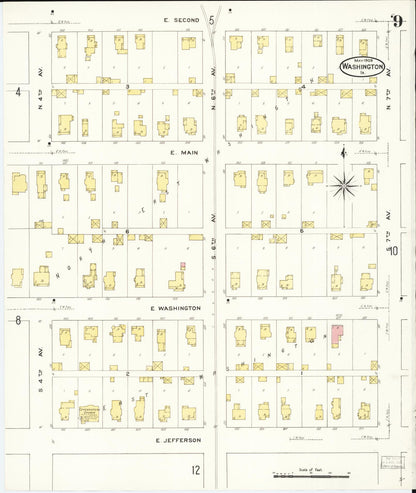 Sanborn Fire Insurance Map from Washington, Washington County, Iowa (1909), Sheet #0009 - Historic Sanborn Fire Insurance Map Print, vintage old map wall art