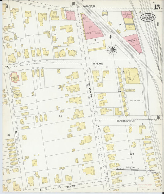 Sanborn Fire Insurance Map from Jackson, Hinds County, Mississippi (1904), Sheet #0015 - Historic Sanborn Fire Insurance Map Print, vintage old map wall art, antique decor, genealogy gift, Mississippi Mississippi map