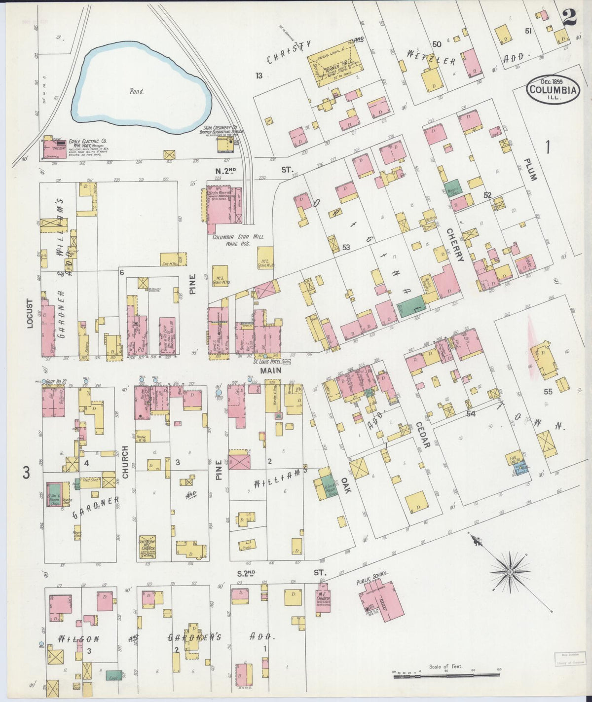 Sanborn Fire Insurance Map from Columbia, Monroe County, Illinois (1899), Sheet #0002 - Historic Sanborn Fire Insurance Map Print, vintage old map wall art, antique decor, genealogy gift, Illinois Illinois map