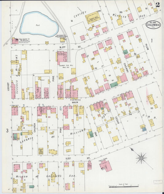Sanborn Fire Insurance Map from Columbia, Monroe County, Illinois (1899), Sheet #0002 - Historic Sanborn Fire Insurance Map Print, vintage old map wall art, antique decor, genealogy gift, Illinois Illinois map