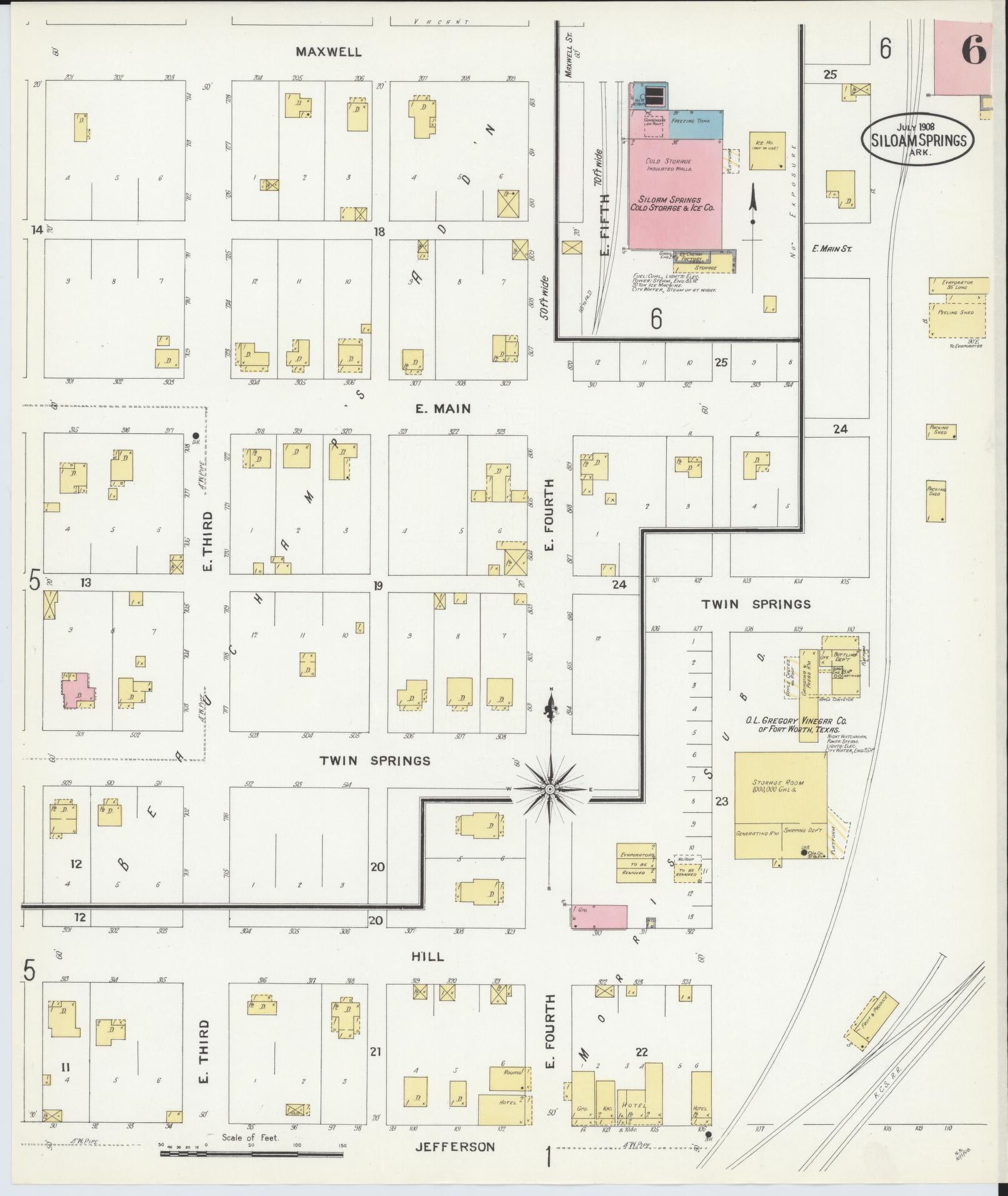 Sanborn Fire Insurance Map from Siloam Springs, Benton County, Arkansas (1908), Sheet #0006 - Historic Sanborn Fire Insurance Map Print, vintage old map wall art, antique decor, genealogy gift, Arkansas Arkansas map