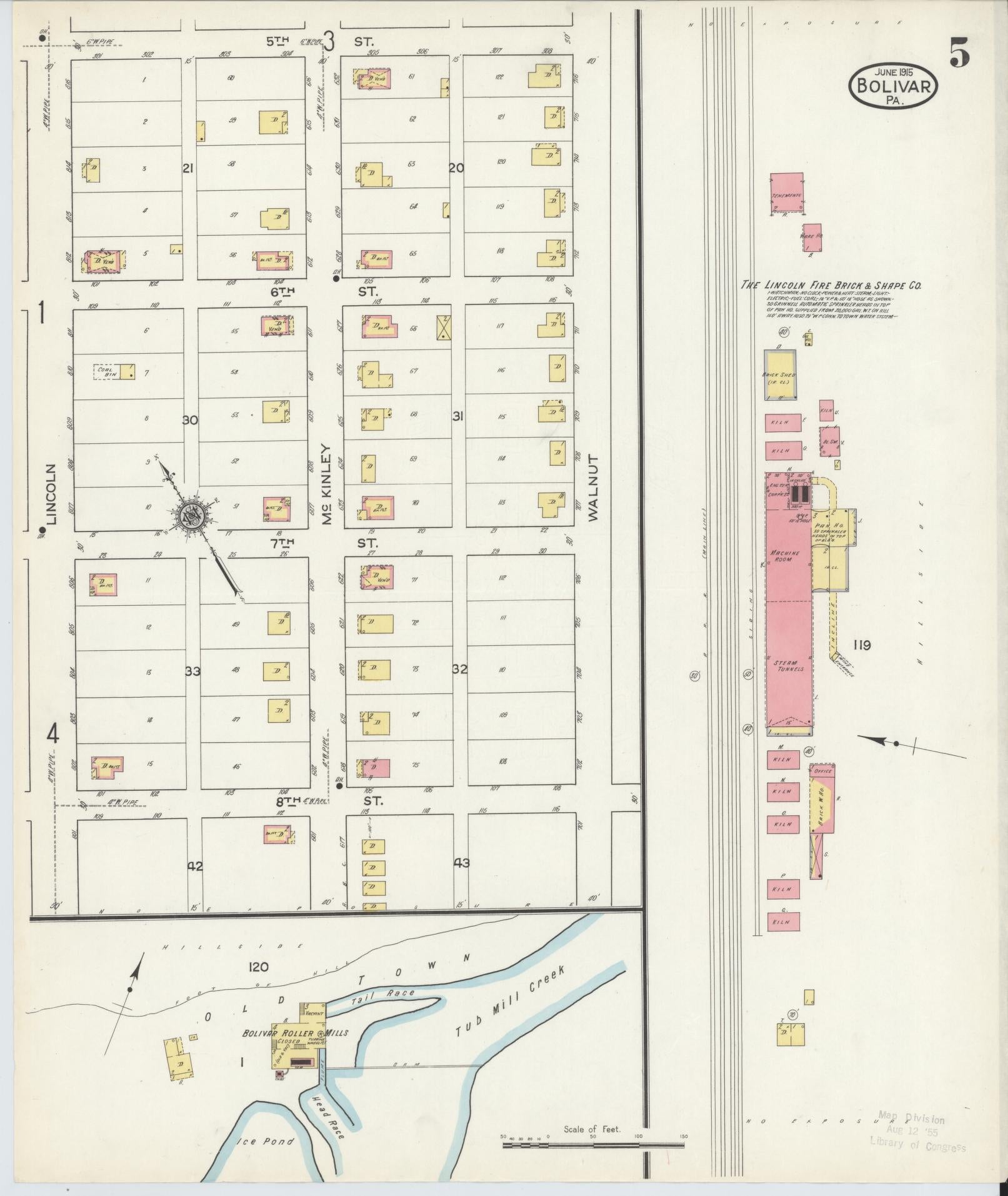 Sanborn Fire Insurance Map from Bolivar, Westmoreland County, Pennsylvania (1915), Sheet #0005 - Historic Sanborn Fire Insurance Map Print, vintage old map wall art, antique decor, genealogy gift, Pennsylvania Pennsylvania map
