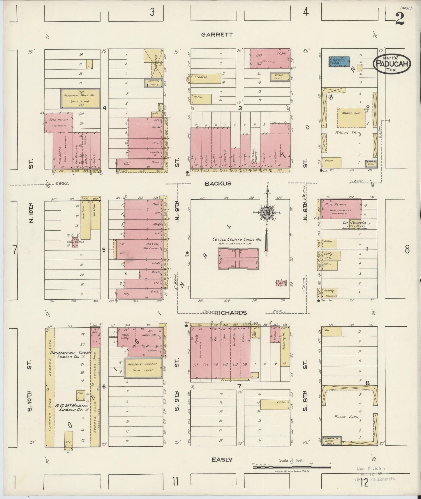 Sanborn Fire Insurance Map from Paducah, Cottle County, Texas (1921), Sheet #0002 - Complete Map Set gallery image, historic Sanborn map, vintage wall art, Texas Texas