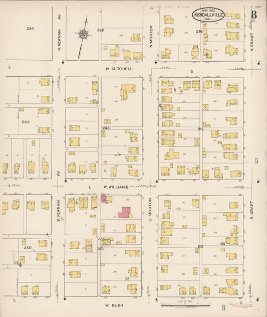 Sanborn Fire Insurance Map from Kendallville, Noble County, Indiana (1922), Sheet #0008 - Historic Sanborn Fire Insurance Map Print, vintage old map wall art, antique decor, genealogy gift, Indiana Indiana map